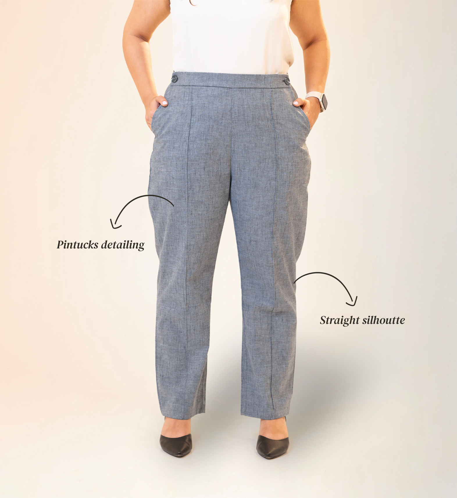 Straight Waist-Flex Trousers - Steel Blue