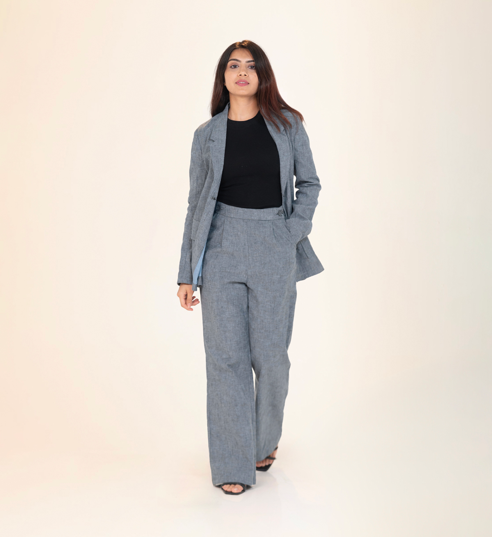 Wide Waist-Flex Trousers - Steel Blue