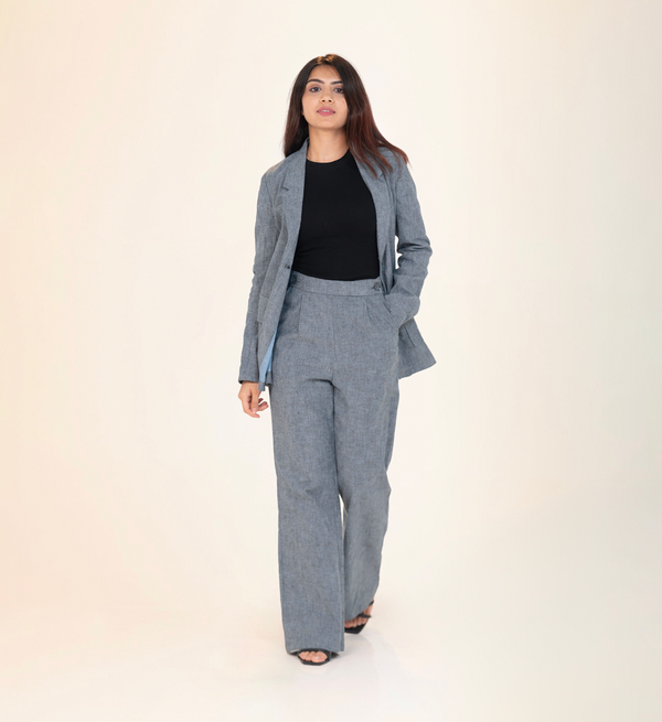 Wide Waist-Flex Trousers - Steel Blue