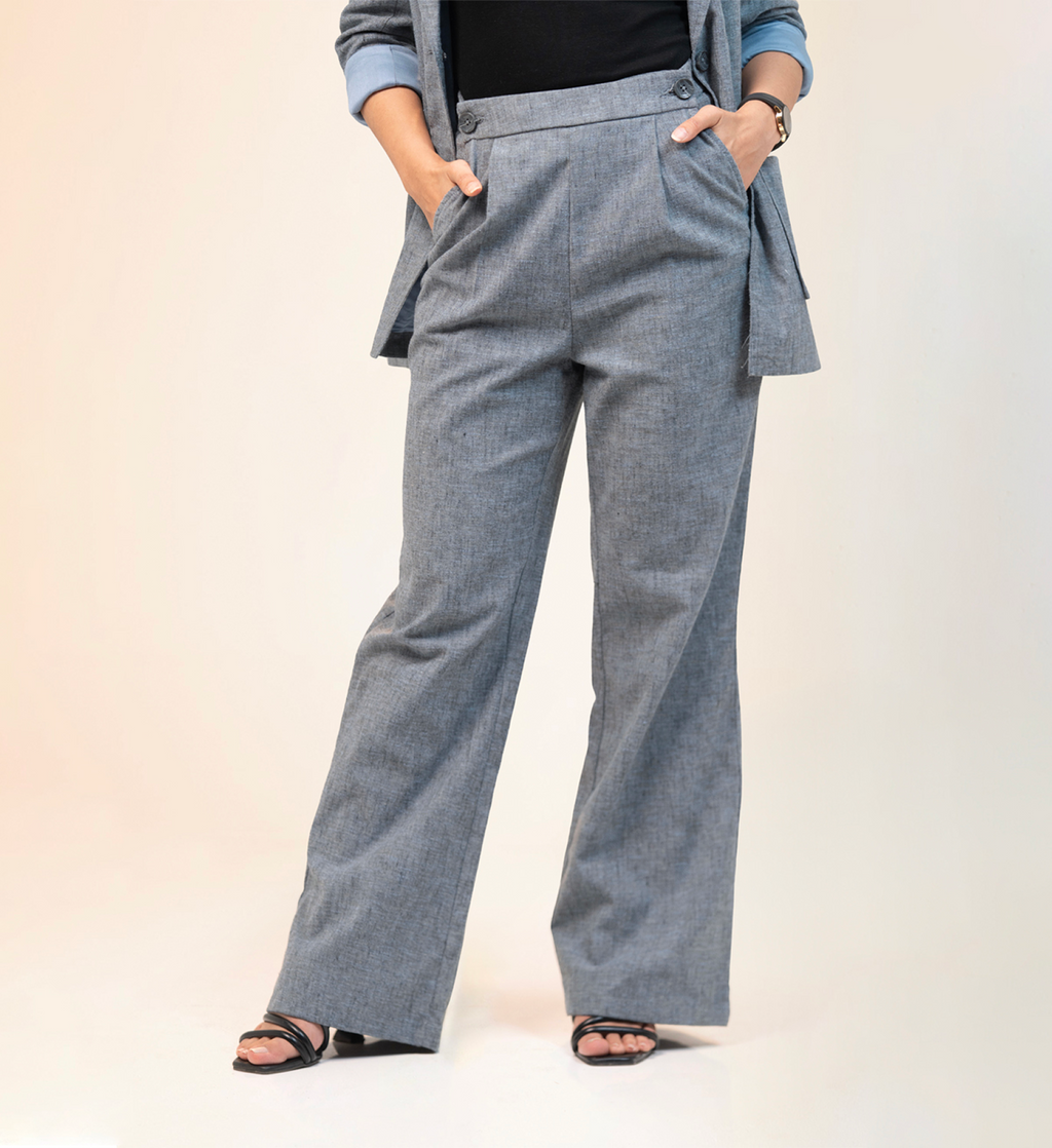 Wide Waist-Flex Trousers - Steel Blue