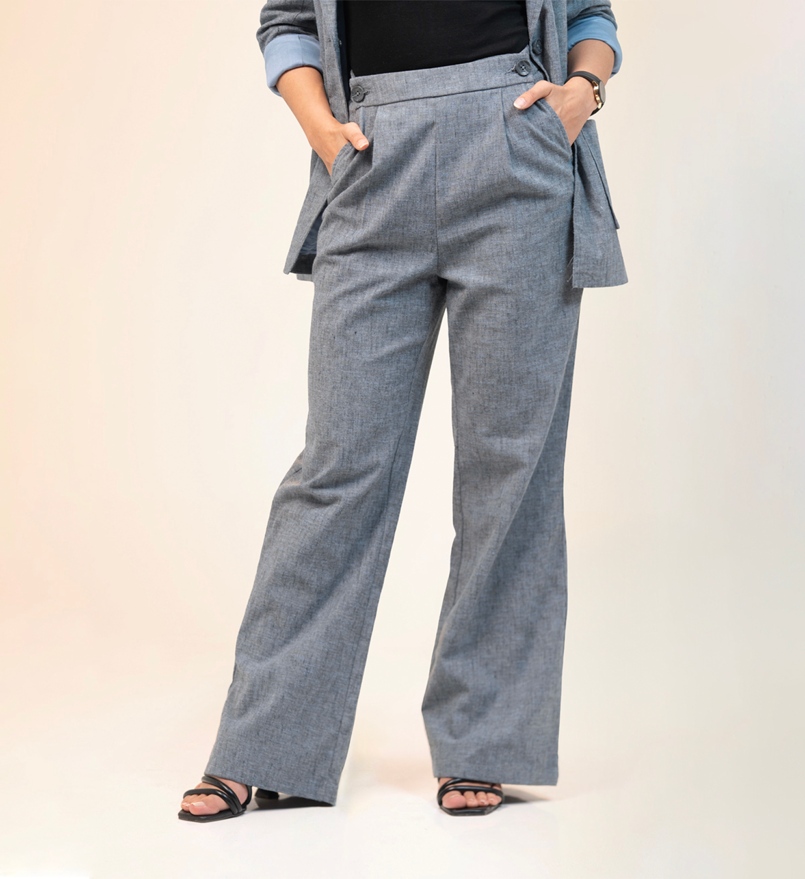 Wide Waist-Flex Trousers - Steel Blue