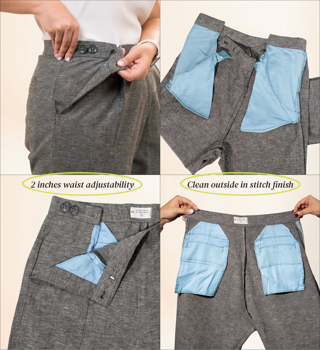 Wide Waist-Flex Trousers - Steel Blue
