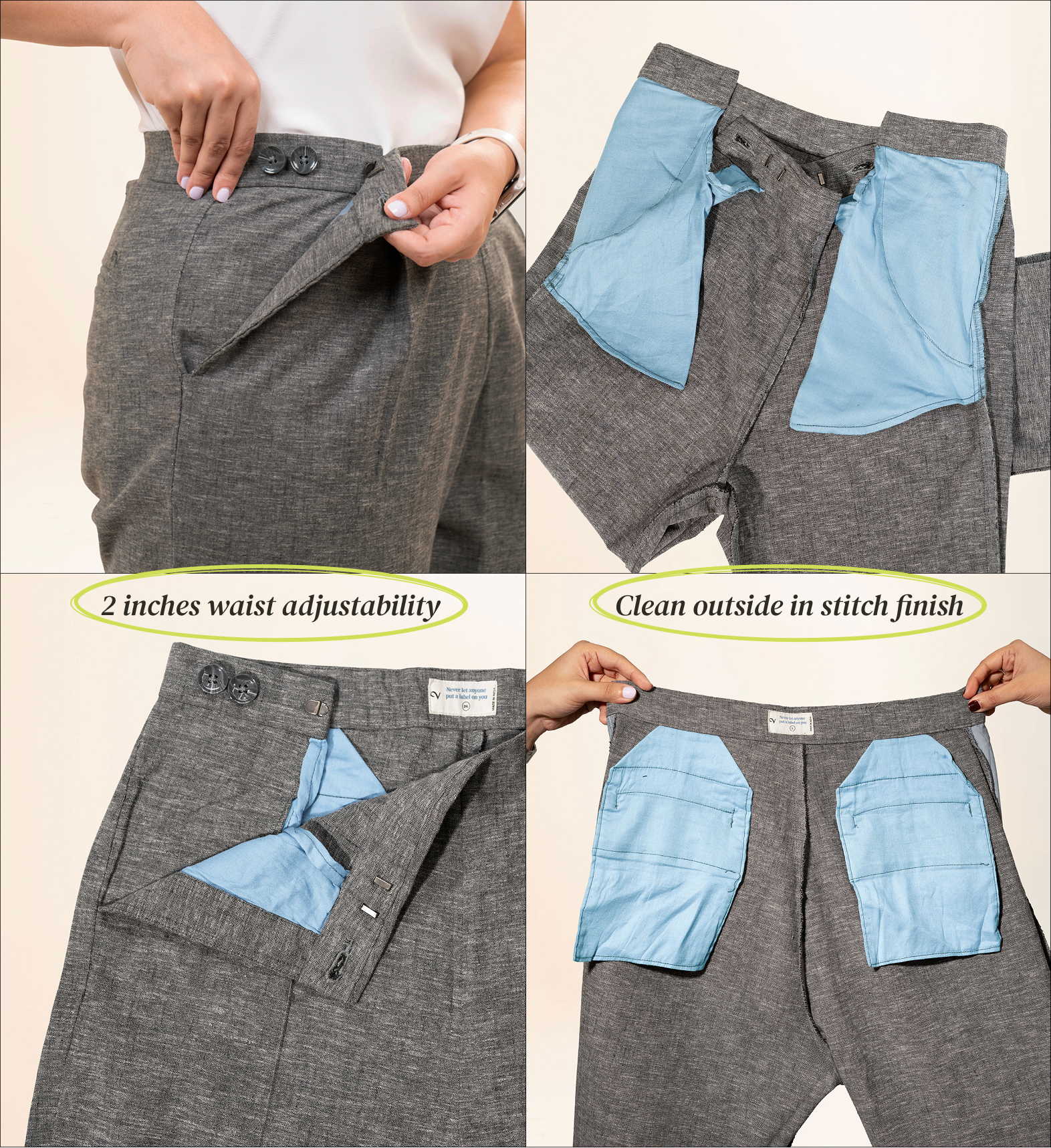 Wide Waist-Flex Trousers - Steel Blue