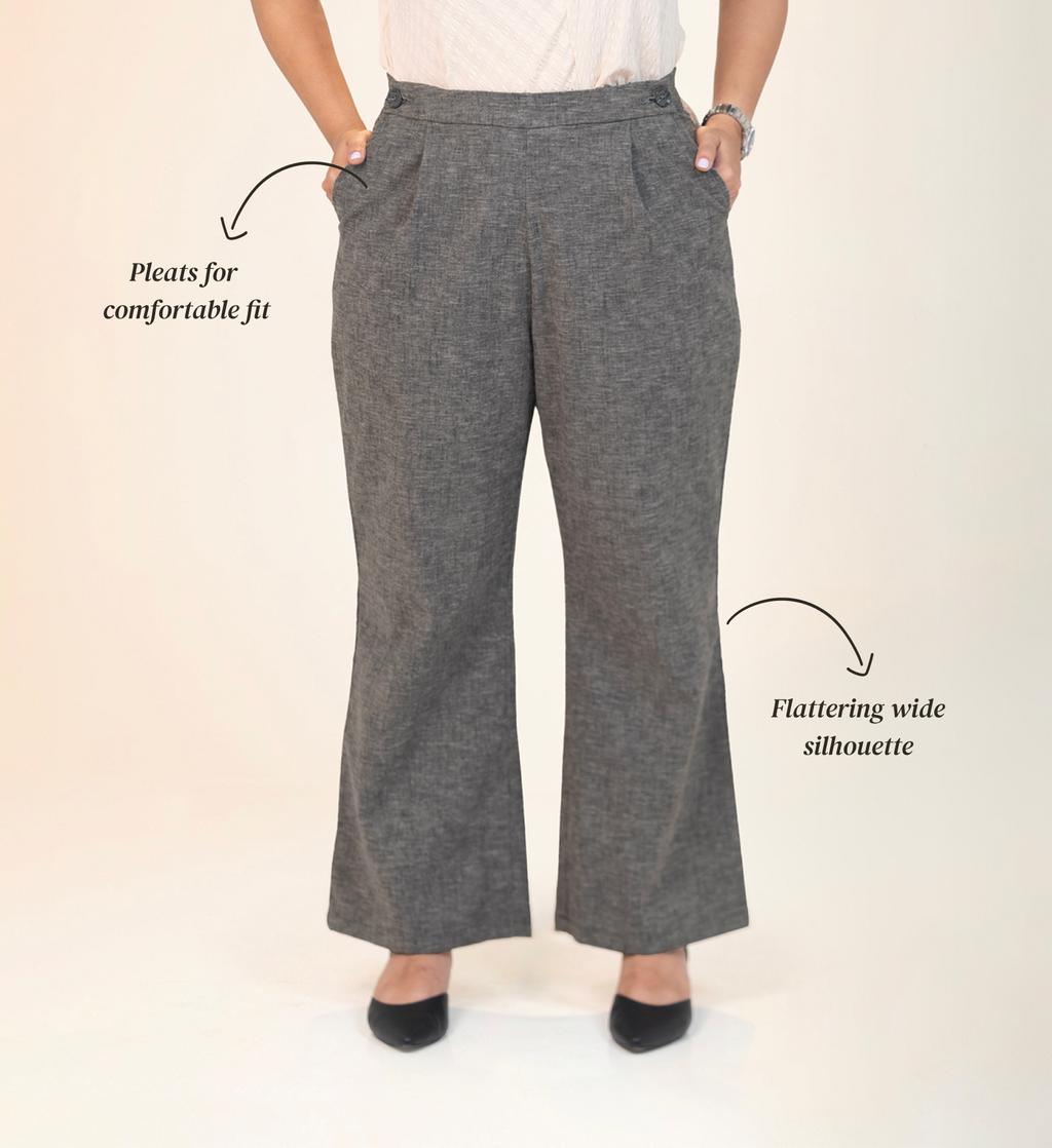 Wide Waist-Flex Trousers - Charcoal Grey