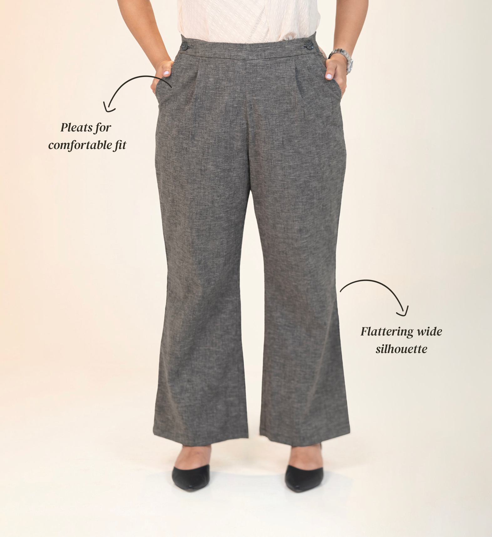 Wide Waist-Flex Trousers - Charcoal Grey