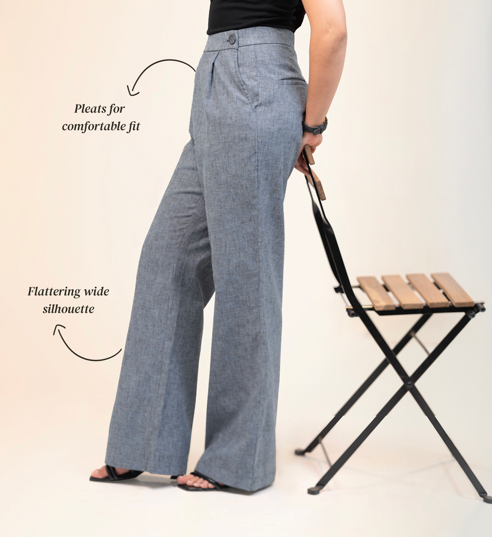 Wide Waist-Flex Trousers - Steel Blue