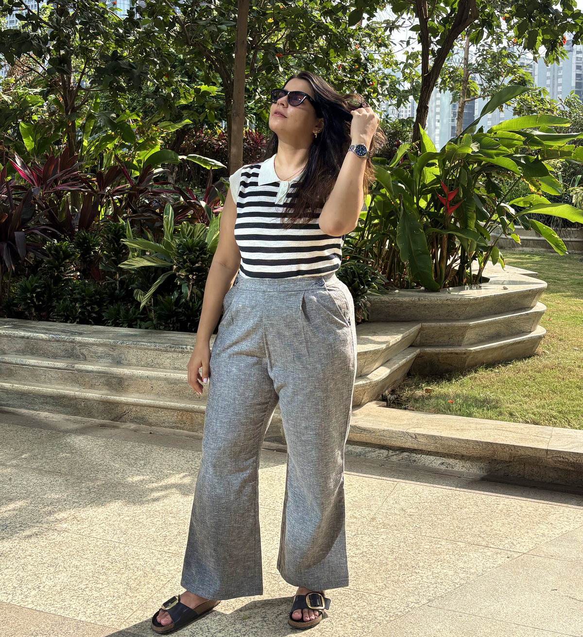 Wide Waist-Flex Trousers - Steel Blue